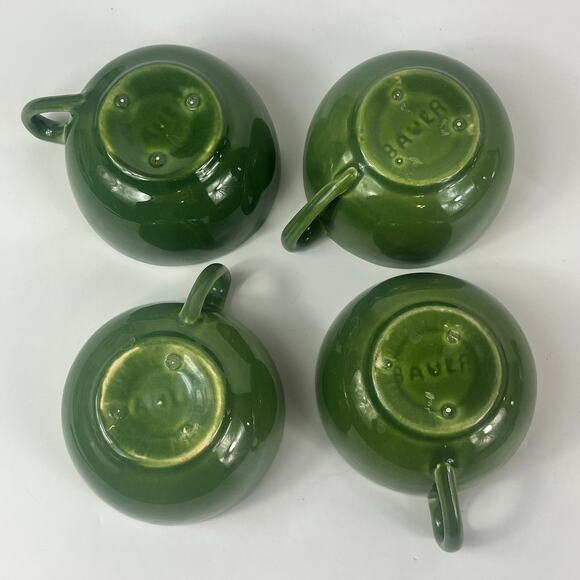 4 Bauer Los Angeles Pottery Coffee Mugs Green Vtg 60s Replacement Ceramic Glazed - Picture 3 of 5